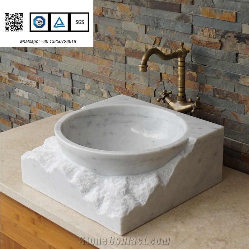 Artistic Design Sinks for Bathroom Round Sink Wash Bowls Oval Sinks Bianco Carrarra White Marble Basins