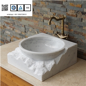Artistic Design Sinks for Bathroom Round Sink Wash Bowls Oval Sinks Bianco Carrarra White Marble Basins