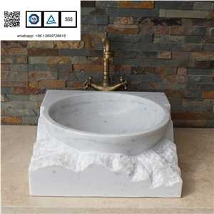Artistic Design Sinks for Bathroom Round Sink Wash Bowls Oval Sinks Bianco Carrarra White Marble Basins
