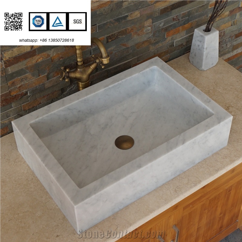 Manmade Stone Basin Bianco Carrarra White Rectangle Sinks for Sale Bathroom Kitchen Sinks