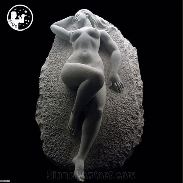 Granite G606,The Girl Who is Naked,Portrait and with Long Hair,Lying on the Oval Stone,Human Woman Garden Landscape Campus Sculpture,Art Design Custom Western Statues