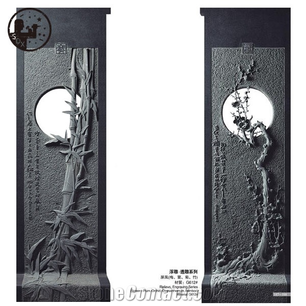 Granite G612 G633 G654 G682,Chinese Style Screen,Plum Blossom,Cymbidium,Chrysanthemum,Bamboo Reliefs,Japanese Style Byobu,Custom Art Interior Design