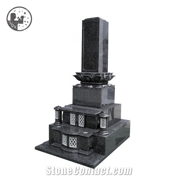 Granite,Japanese Style Design Tombstone with Lotus Flower,Custom Gravestone with Cutin Lantern,European Single Couple Family Headstones