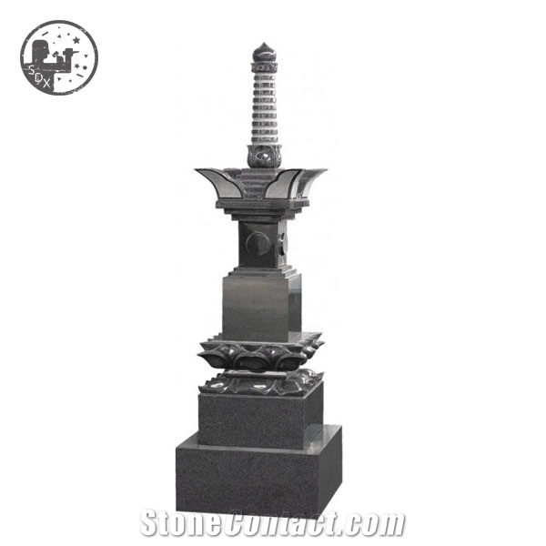 Granite,Japanese Style Design Tombstone with Lotus Flower,Custom Gravestone with Cutin Lantern,European Single Couple Family Headstones