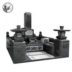 Granite,Japanese Style Tombstone,European Style Gravestone, Monument Design,Custom Headstone,Double,Family Lairstone,Lantern Angela Words Carving