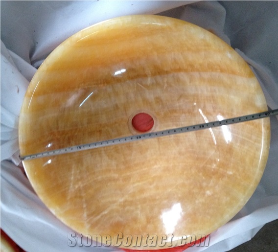 Crystal Yellow Marble, Resin Yellow Marble, Bathroom Sinks, Wash Basins, Round Sinks, Round Basins,Polished, Honed