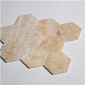 3 Inch Yellow Onyx Mosaic Hexagon Stone Mosaic, Chinese Honey Onyx Mosaic Tile