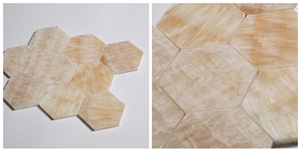 3 Inch Yellow Onyx Mosaic Hexagon Stone Mosaic, Chinese Honey Onyx Mosaic Tile
