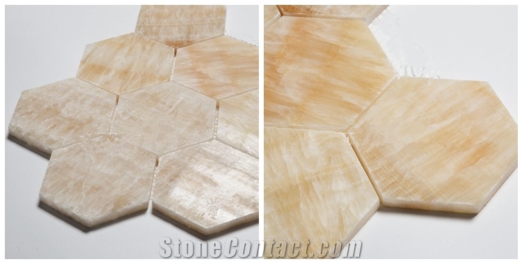 3 Inch Yellow Onyx Mosaic Hexagon Stone Mosaic, Chinese Honey Onyx Mosaic Tile