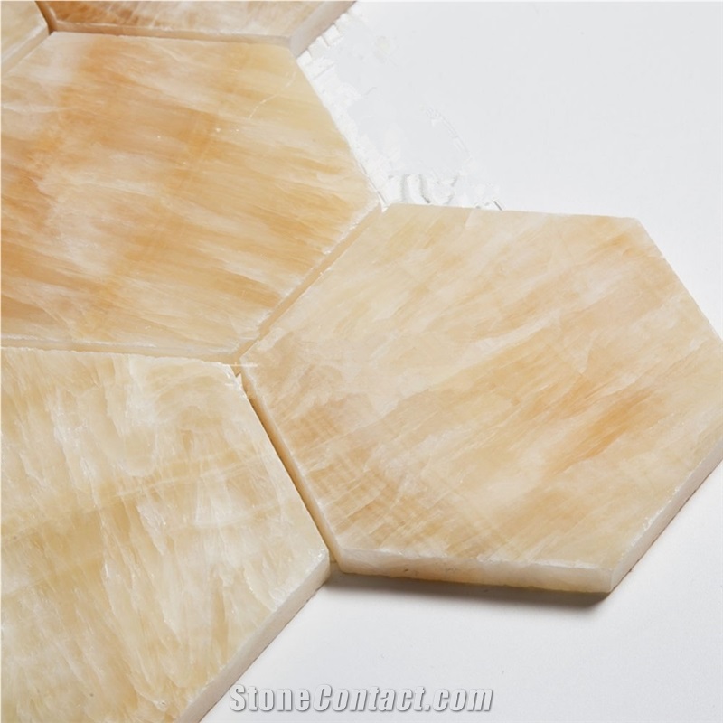 3 Inch Yellow Onyx Mosaic Hexagon Stone Mosaic, Chinese Honey Onyx Mosaic Tile