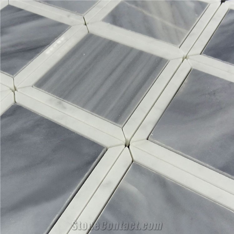 Bardiglio Grey Carrara White Basket Way Mosaic Tile , Bianco Carrara White Mosaic, Italy Grey Brick Mosaic