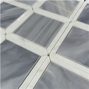 Bardiglio Grey Carrara White Basket Way Mosaic Tile , Bianco Carrara White Mosaic, Italy Grey Brick Mosaic