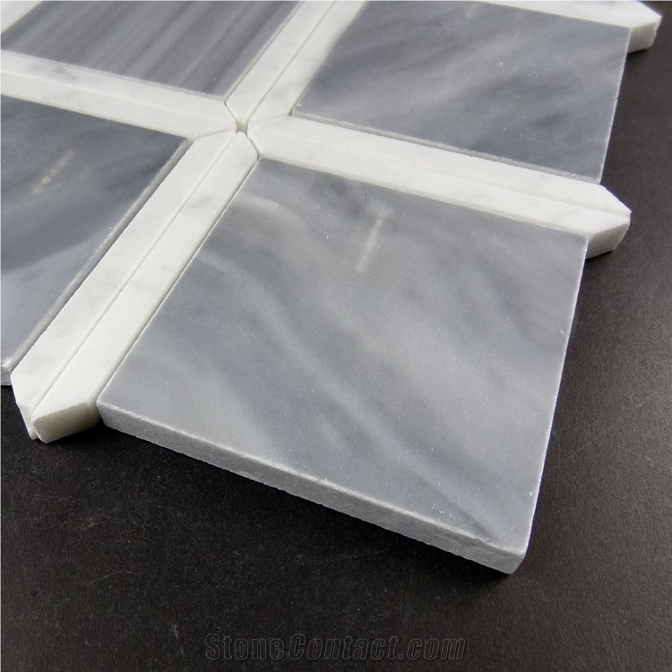 Bardiglio Grey Carrara White Basket Way Mosaic Tile , Bianco Carrara White Mosaic, Italy Grey Brick Mosaic