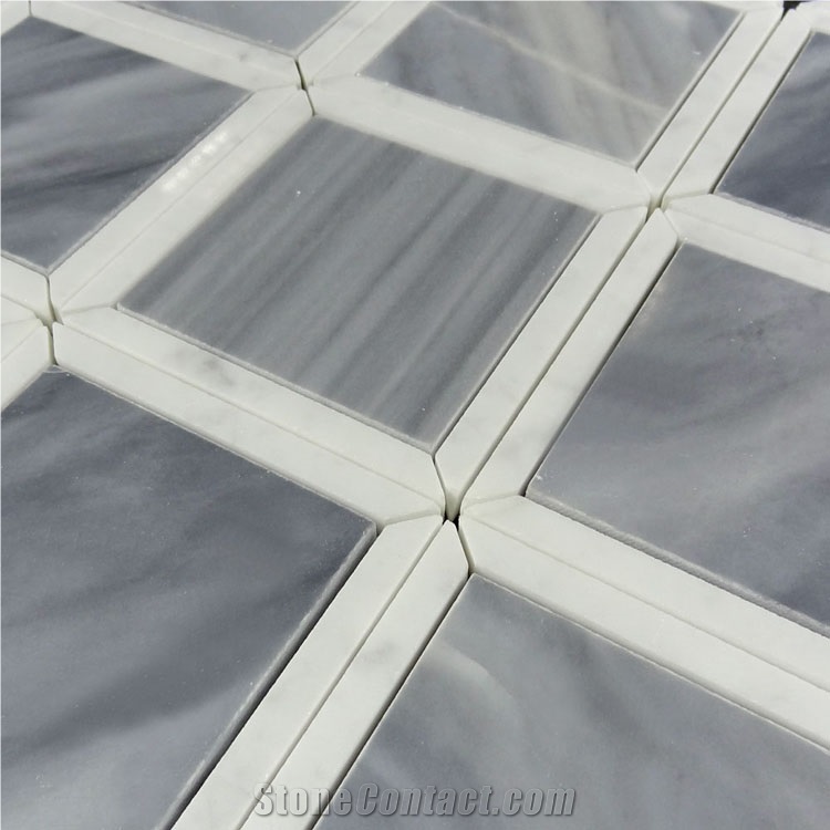 Bardiglio Grey Carrara White Basket Way Mosaic Tile , Bianco Carrara White Mosaic, Italy Grey Brick Mosaic