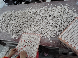 Beige Travertine Subway Mosaic Tile , Travertine Machine Cut Mosaic Tile