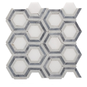 Bianco Carrara White Marble Grey and White Mosaic Tiles , Carrara White Hexagon Mosaic Tile, Italy Grey Marble Mosaic Tile