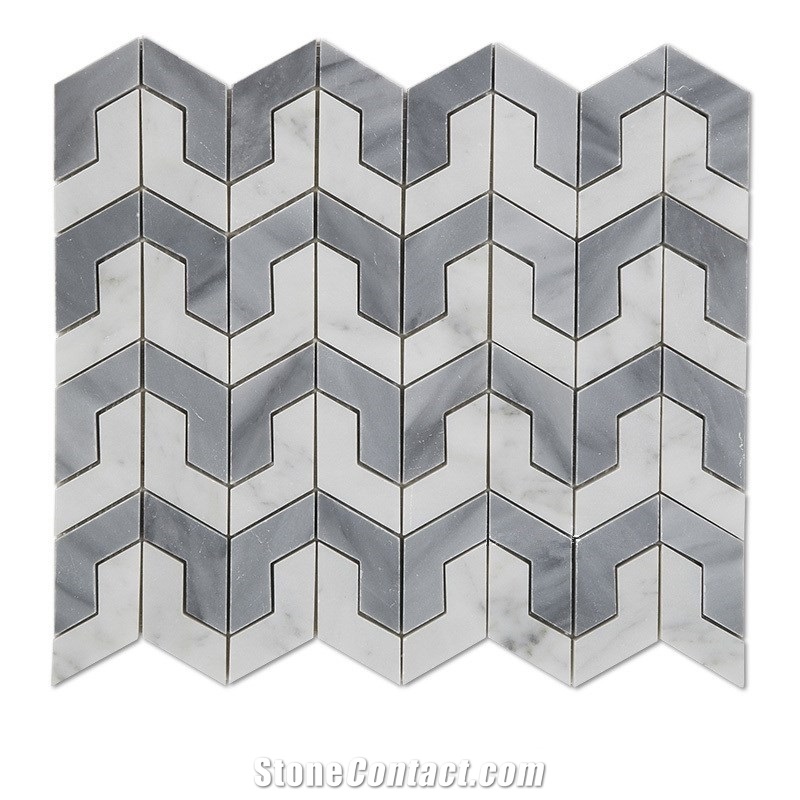Bianco Carrara White Marble Mix Grey Bathroom Mosaic Tiles, Bianco Carrara White Marble Grey and White Mosaic Tiles, Carrara White Hexagon Mosaic Tile, Italy Grey Marble Mosaic Tile