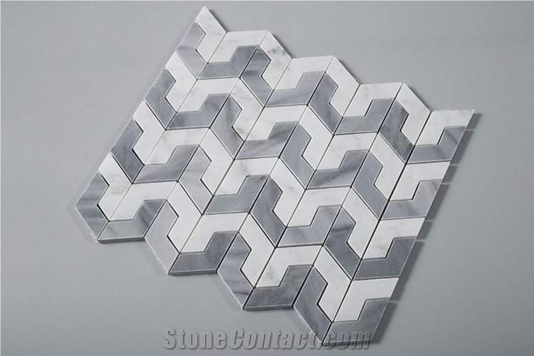 Bianco Carrara White Marble Mix Grey Bathroom Mosaic Tiles, Bianco Carrara White Marble Grey and White Mosaic Tiles, Carrara White Hexagon Mosaic Tile, Italy Grey Marble Mosaic Tile