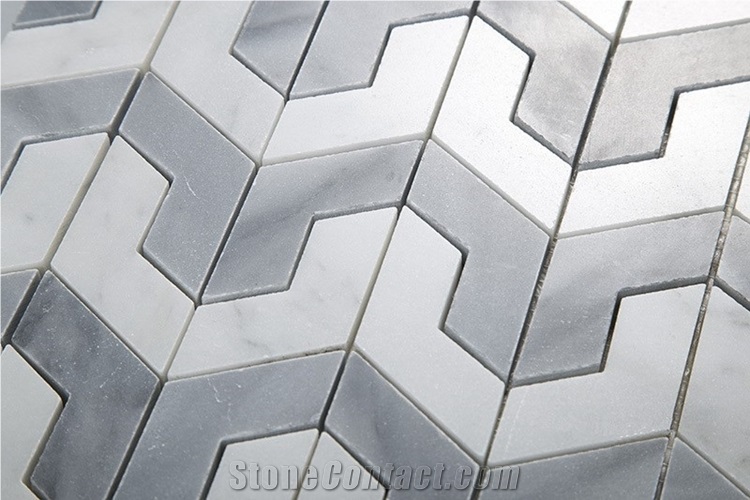 Bianco Carrara White Marble Mix Grey Bathroom Mosaic Tiles, Bianco Carrara White Marble Grey and White Mosaic Tiles, Carrara White Hexagon Mosaic Tile, Italy Grey Marble Mosaic Tile