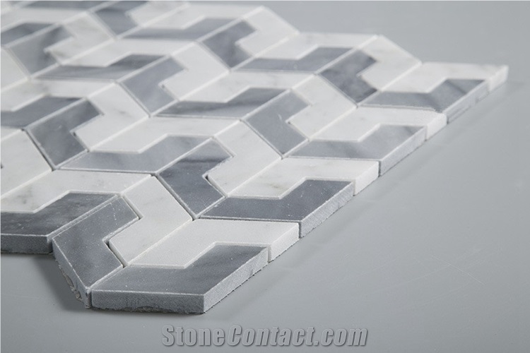 Bianco Carrara White Marble Mix Grey Bathroom Mosaic Tiles, Bianco Carrara White Marble Grey and White Mosaic Tiles, Carrara White Hexagon Mosaic Tile, Italy Grey Marble Mosaic Tile