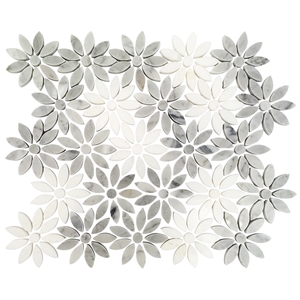 Bianco Carrara White Sun Flower Water Jet Mosaic Backsplash ,Italy Carrara White and Grey Marble Polished Football Pattern Shape Mosaic Tile, Bardiglio Grey and Carrara White Mosaic