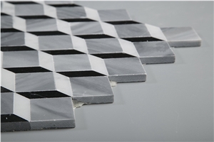Black and White Marble 3d Design Kitchen Backsplash Mosaic Tiles, Carrara White with Nero Marquina with Marmarra Marble Seamless Mosaic Tile