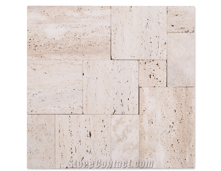 Brick Travertine Mosaic Custom Design Exterior Wall Tile,Mix Shaped Beige White Stone Mosaic New Design , Light Beige Travertine Machine Cut Mosaic Tile