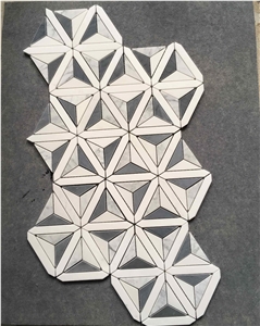 Carrara White and Grey Marble Triangle Pattern Mosaic Tile, Bianco Carrara White Mosaic, Italy Grey Brick Mosaic,Bardiglio Grey,Grey Marble Mosaic
