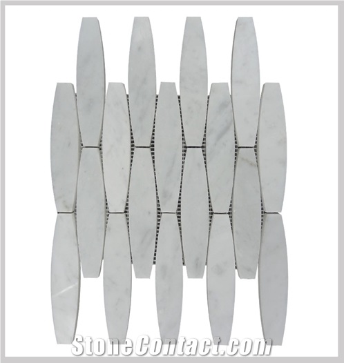 Carrara White Irregular Lantern Shaped Pattern Mosaic Tile, Bianco Carrara Long Ocatgon Mosaic, Italian White Marble Mosaic, Italian White, Carrara White