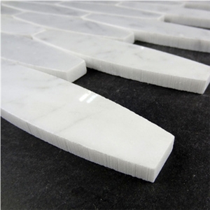 Carrara White Irregular Lantern Shaped Pattern Mosaic Tile, Bianco Carrara Long Ocatgon Mosaic, Italian White Marble Mosaic, Italian White, Carrara White