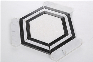 Carrara White Marble Hexagon Mosaic Tile Polished , Nero Marquina Marble Mosaic Tile , Black and White Marble Mosaic