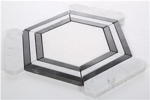 Carrara White Marble Hexagon Mosaic Tile Polished , Nero Marquina Marble Mosaic Tile , Black and White Marble Mosaic
