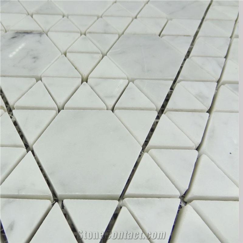 Carrara White Marble Polished Hexagon Mixed Triangle Mosaic Tile,Bianco Carrara Mosaic, Italian White Marble Mosaic, Italian White, Carrara White