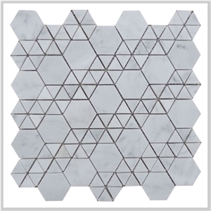 Carrara White Marble Polished Hexagon Mixed Triangle Mosaic Tile,Bianco Carrara Mosaic, Italian White Marble Mosaic, Italian White, Carrara White