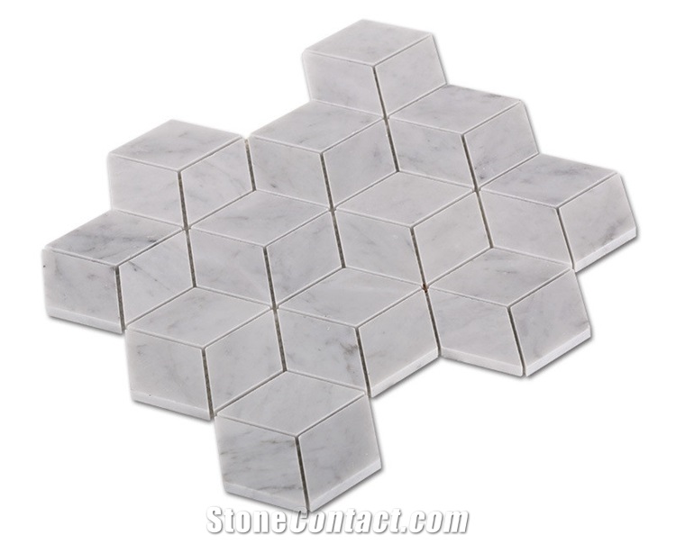 Carrara White Marble Rhombus Hexagon Mosaic Tiles,Italian White Marble Mosaic, Italian White, Carrara White