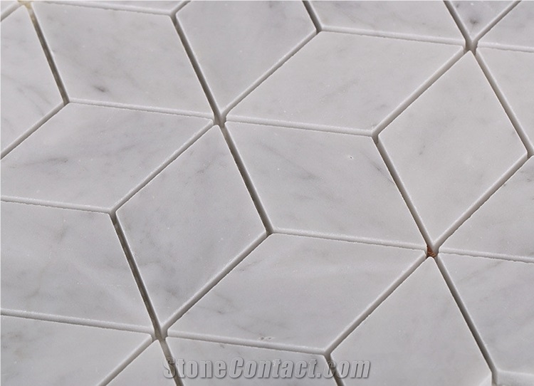 Carrara White Marble Rhombus Hexagon Mosaic Tiles,Italian White Marble Mosaic, Italian White, Carrara White