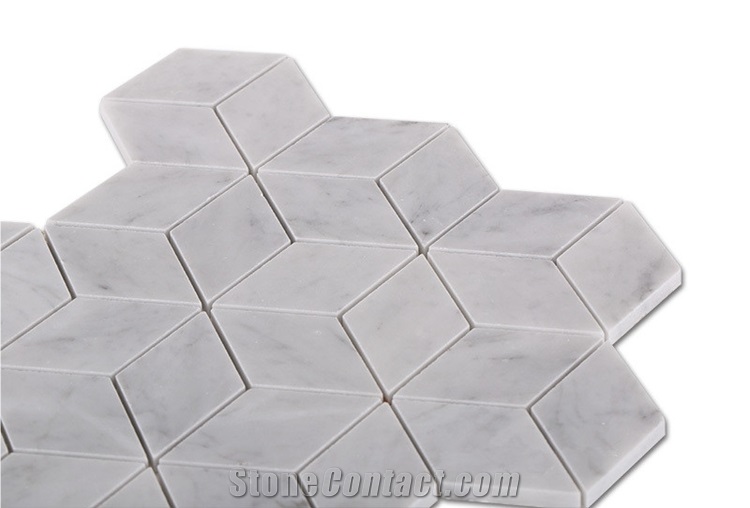 Carrara White Marble Rhombus Hexagon Mosaic Tiles,Italian White Marble Mosaic, Italian White, Carrara White