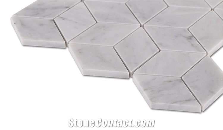 Carrara White Marble Rhombus Hexagon Mosaic Tiles,Italian White Marble Mosaic, Italian White, Carrara White
