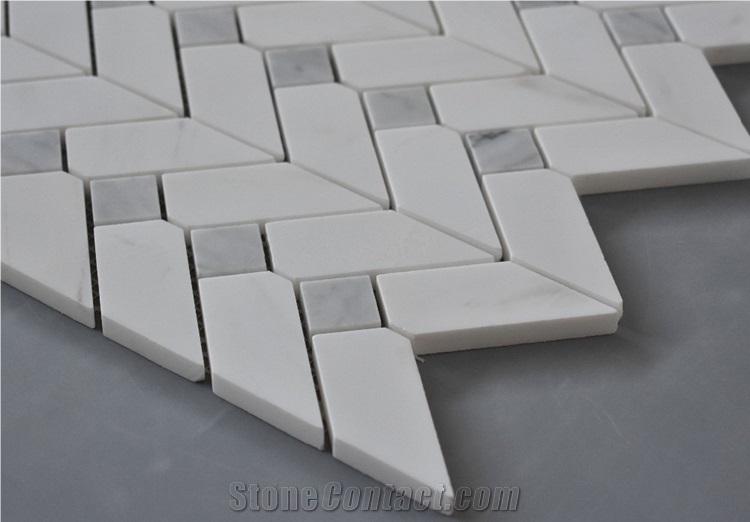 Carrara White Mixed Color Chevron Stone Mosaic Tiles for Floor and Wall , Bianco Carrara White Mosaic, Italy Grey Brick Mosaic,Bardiglio Grey