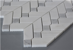 Carrara White Mixed Color Chevron Stone Mosaic Tiles for Floor and Wall , Bianco Carrara White Mosaic, Italy Grey Brick Mosaic,Bardiglio Grey