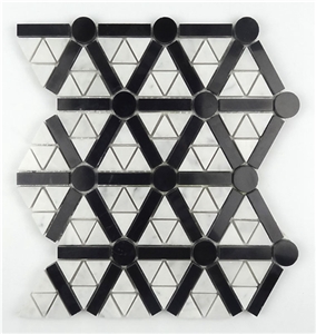Carrara White Nero Marquina Marble Triangle Mosaic Tile ,Black and White Carrara Marble Mosaic for Floor, Nero Marquina and Bianco Carrara White Mosaic Tile, Chinese Marquina Mosaic Tile