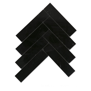 China Black Marble Herringbone Marble Mosaic, Nero Marquina Herringbone Marble Mosaic Tile