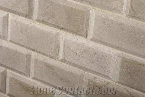 Crema Marfil Beveled Subway Tile,Spanish Crema Marfil Brick Mosaic Tile, Cream Marble Mosaic, Marble Subway Wall Mosaic Tile ,Crema Marfil Beveled Pillowed Mesh-Mosaic Marble Tile