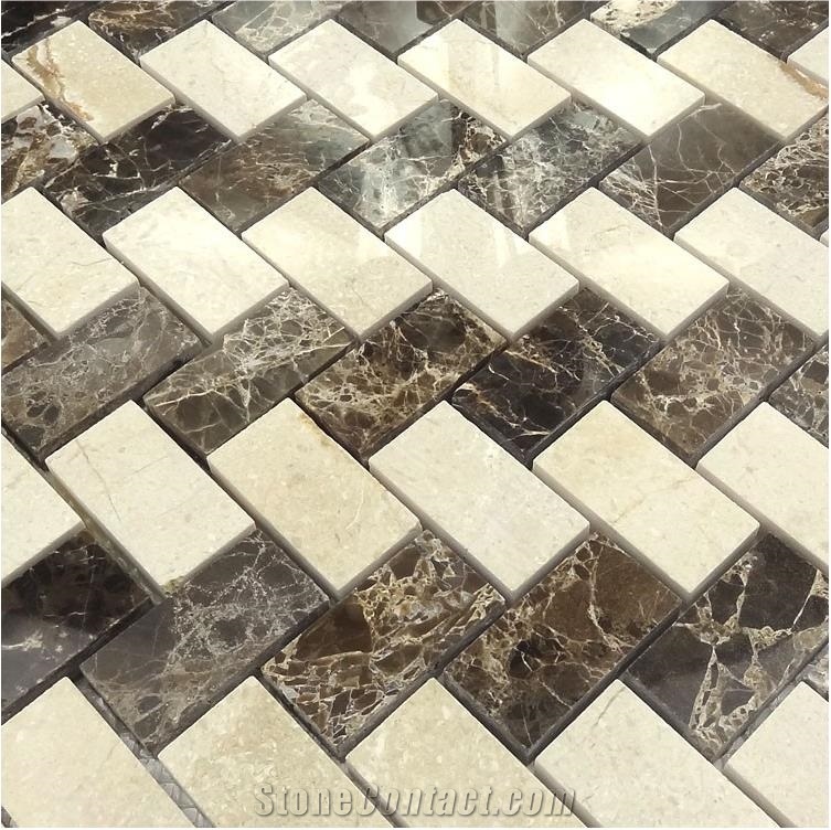 Emperador Dark Herringbone Mosaic Tile, Chinese Dark Emperador,Emperador Dark Mosaic,Dark Marble Mosaic,Chinese Marron