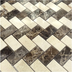 Emperador Dark Herringbone Mosaic Tile, Chinese Dark Emperador,Emperador Dark Mosaic,Dark Marble Mosaic,Chinese Marron