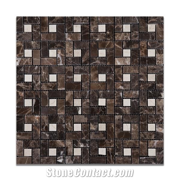 Emperador Dark Marble Basketweave Mosaic Tile Polished, Chinese Dark Emperador,Emperador Dark Mosaic,Dark Marble Mosaic,Chinese Marron