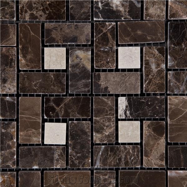 Emperador Dark Marble Basketweave Mosaic Tile Polished, Chinese Dark Emperador,Emperador Dark Mosaic,Dark Marble Mosaic,Chinese Marron