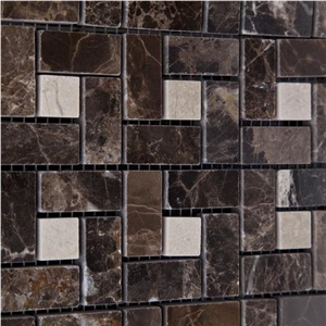 Emperador Dark Marble Basketweave Mosaic Tile Polished, Chinese Dark Emperador,Emperador Dark Mosaic,Dark Marble Mosaic,Chinese Marron