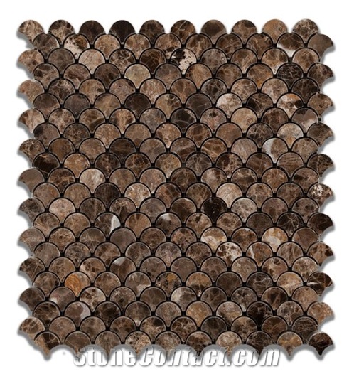 Emperador Dark Marble Polished Fish Scale Marble Mosaic Tile,Emperador Dark New Design Marble Mosaic Tiles, Emperador Dark Fan-Shaped Mosaic, Marron Dark Marble Mosaic