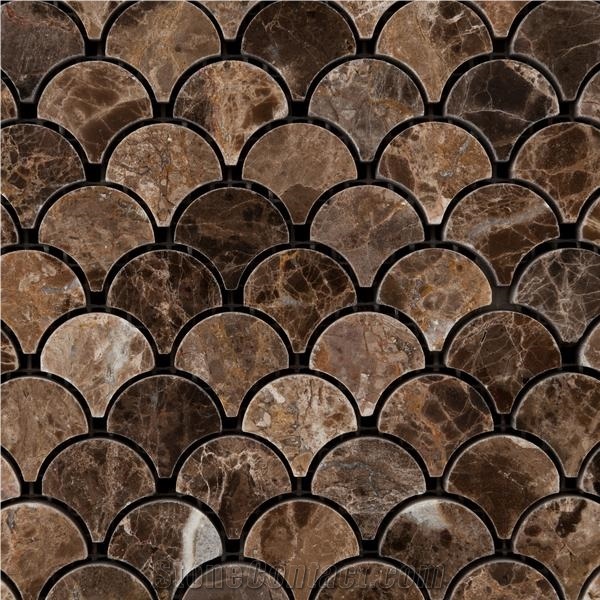 Emperador Dark Marble Polished Fish Scale Marble Mosaic Tile,Emperador Dark New Design Marble Mosaic Tiles, Emperador Dark Fan-Shaped Mosaic, Marron Dark Marble Mosaic